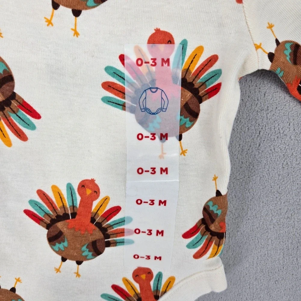 Old Navy‎ NWT 0-3M Turkey Print Long Sleeve Bodysuit Unisex Thanksgiving Fall